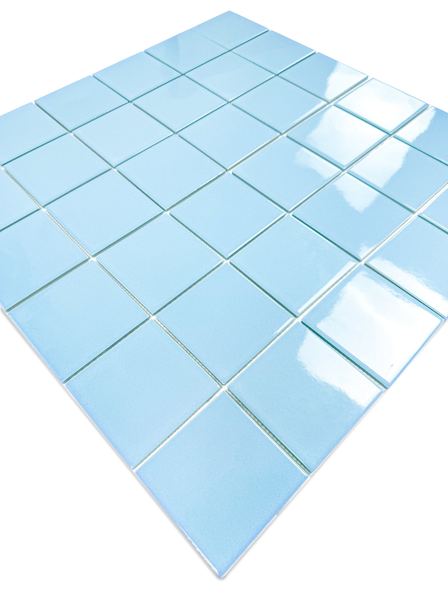 Blue porcelain tiles on a white background