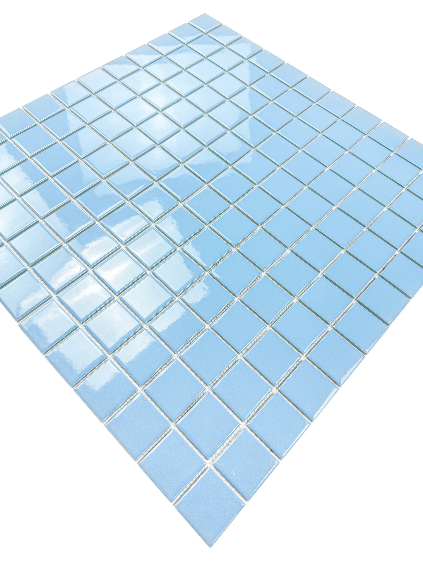 Blue mosaic tile sheet on a white background