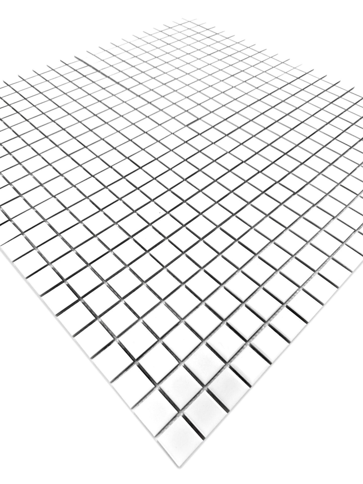 white mosaic tile sheet with grid pattern on a white background