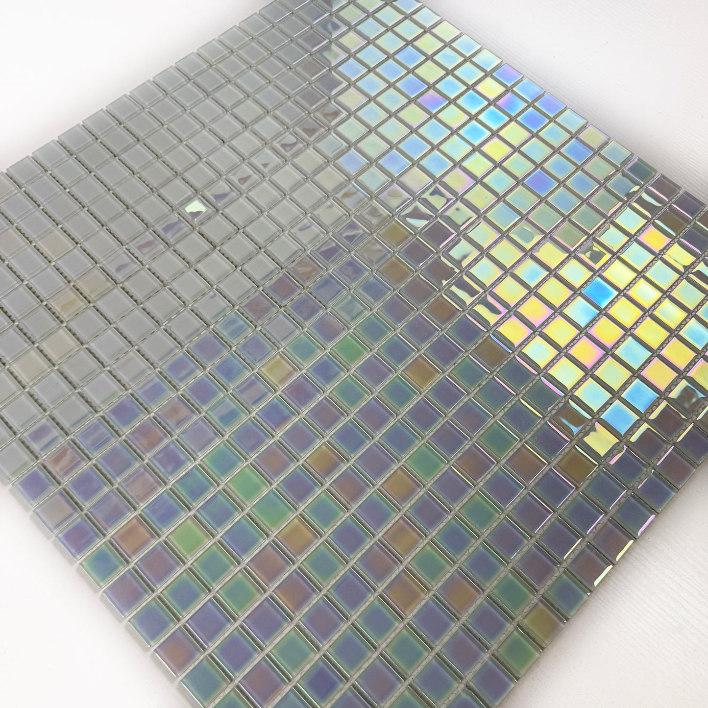 Crystal Cascade Series Smoke Blue & White Iridescent Mixed Crystal Glass Mosaic