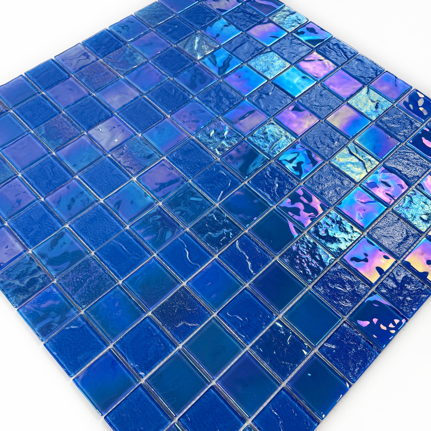 Crystal Cascade Series French Blue Iridescent Mixed Wave Pattern Crystal Glass Mosaic