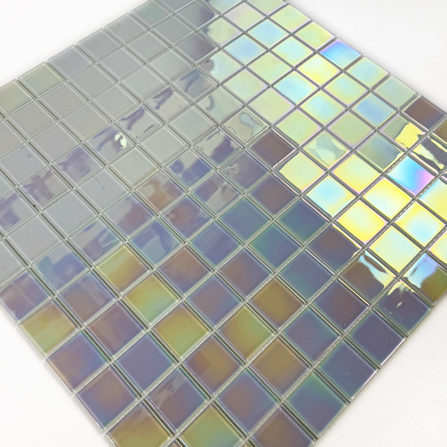 Crystal Cascade Series Smoke Blue & White Iridescent Mixed Crystal Glass Mosaic