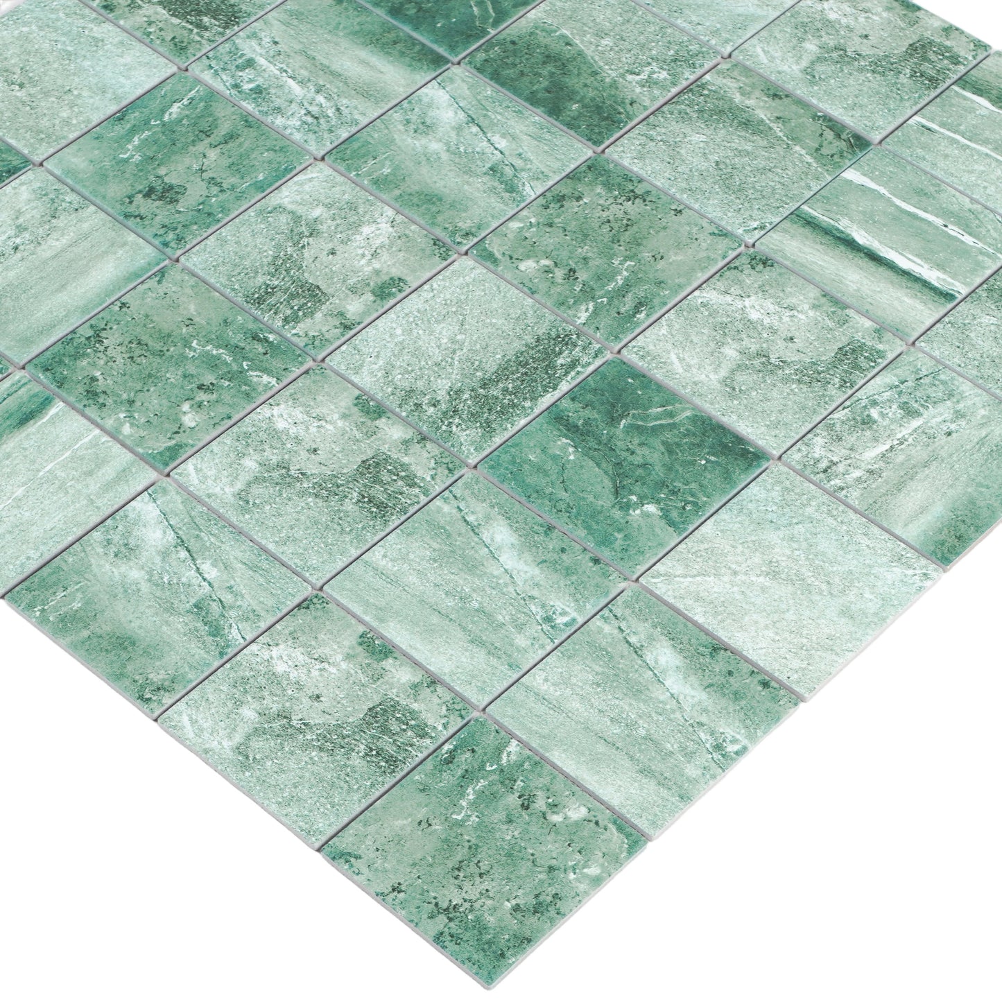 Majestic Naturale Series Mint Green & Forest Green Mixed Convex Matte Surface Stone Pattern Porcelain Mosaic