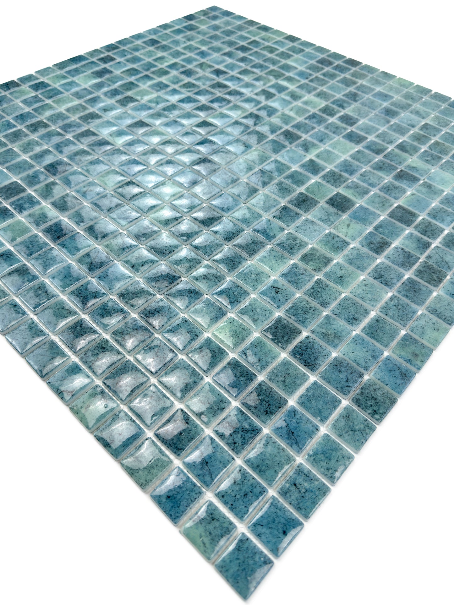 Opulent Vein Series Pine Green & Sea Green Marble Texture Glossy Recycled Glass Mosaic