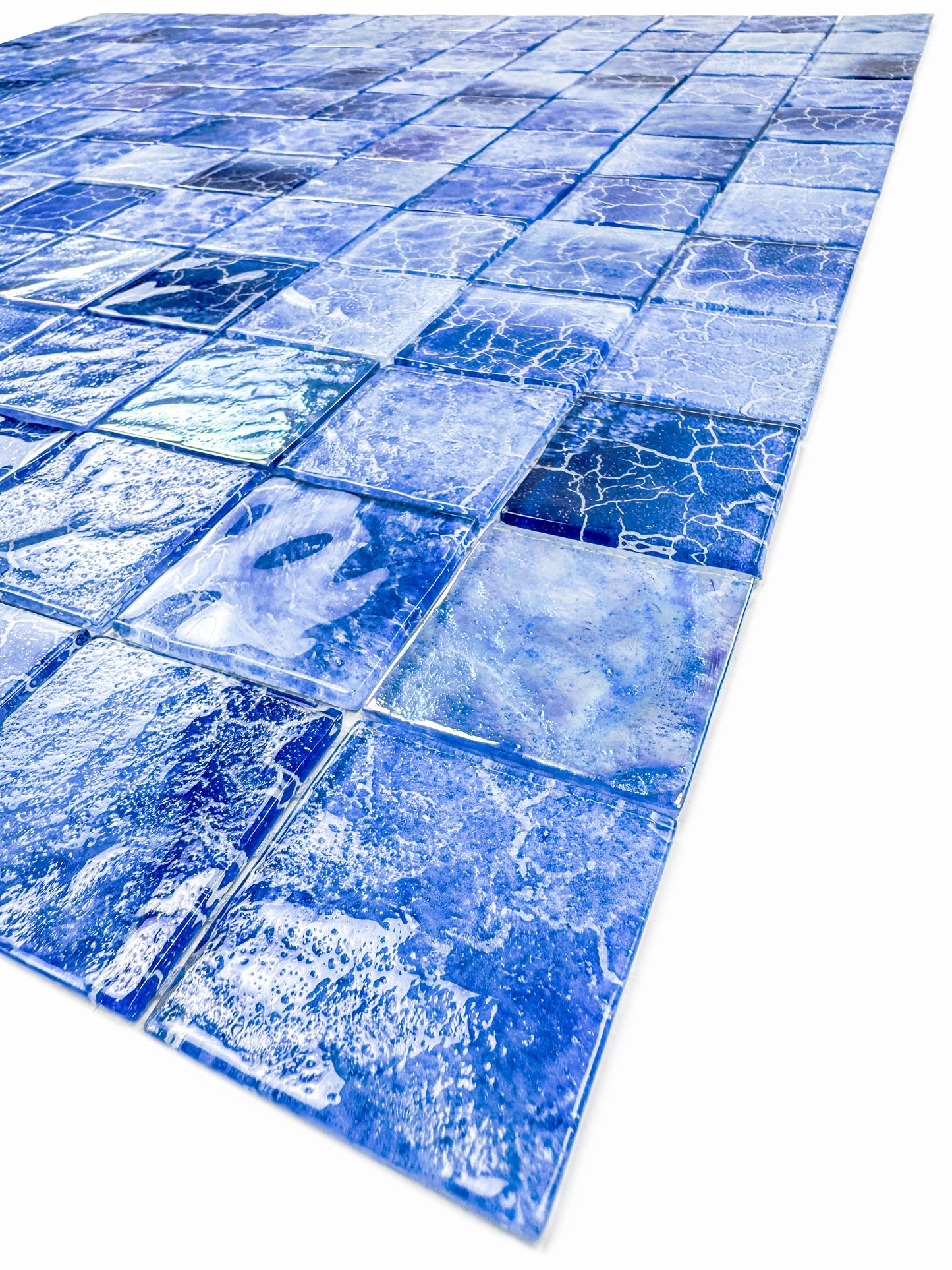 Marble Mirage Series Neon Blue & Baby Blue Marble Texture Glossy Recycled Glass Mosaic