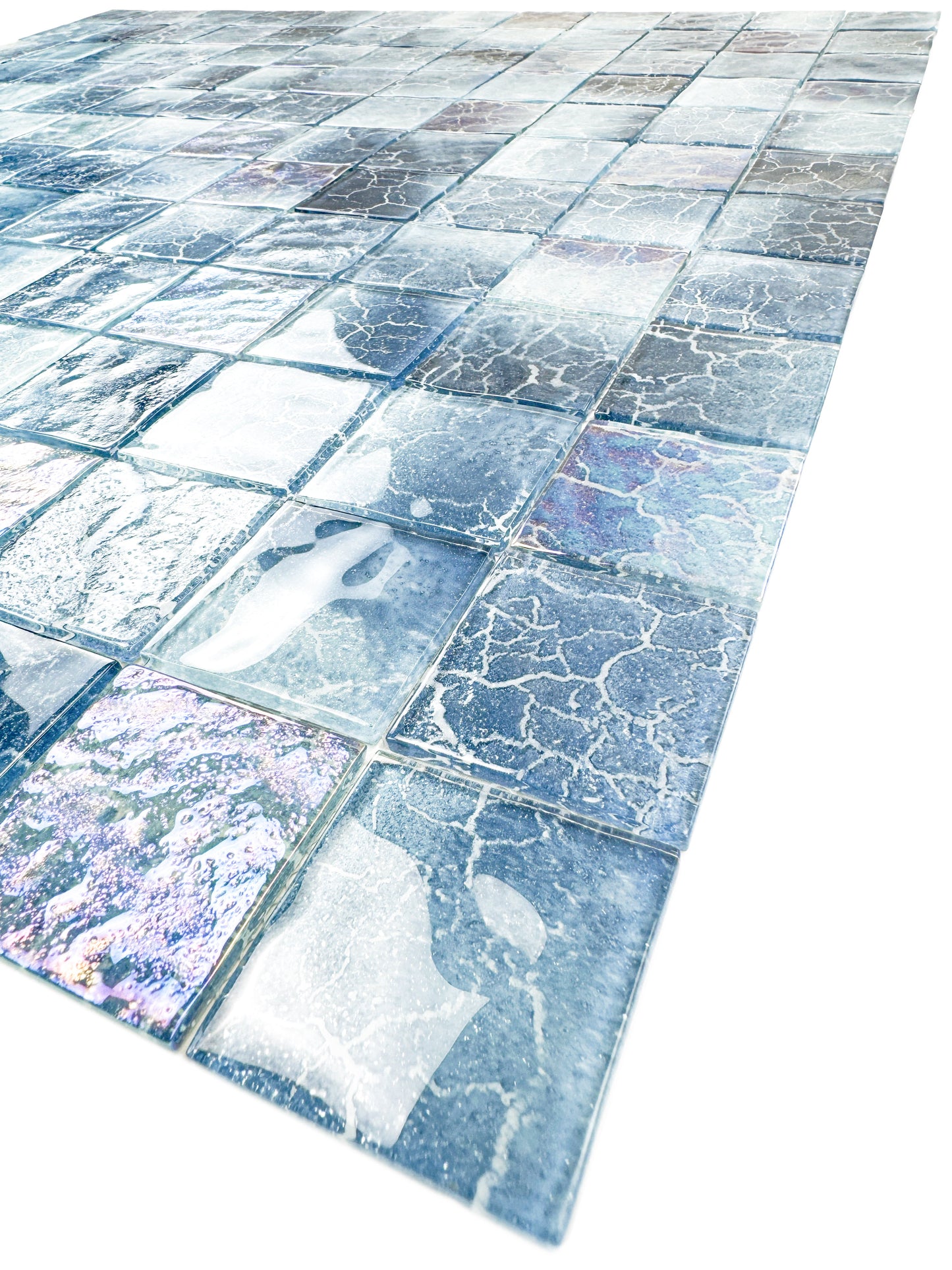 Marble Mirage Series Shadow Grey & Stone Blue Marble Texture Glossy Recycled Glass Mosaic