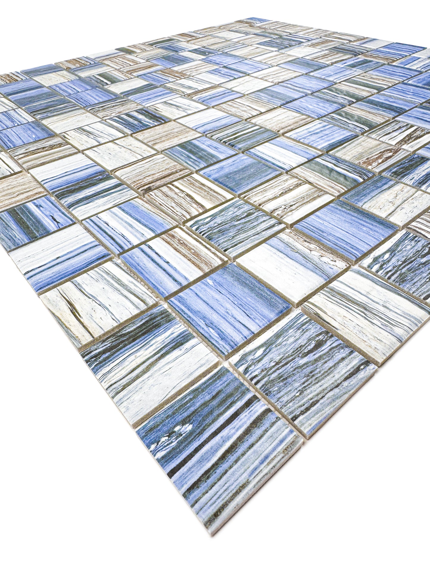 Majestic Naturale Dark Blue & Milky White & Light Grey Mixed Stone Pattern Porcelain Mosaic