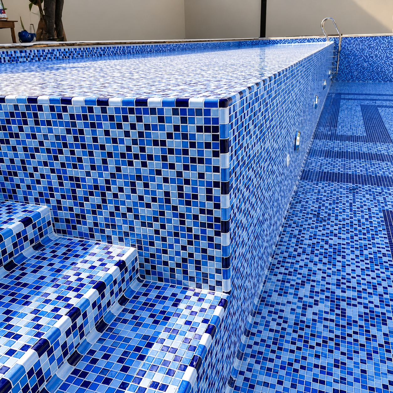 Luxury blue glass mosaic swimming pool coping corner tile for modern pool design