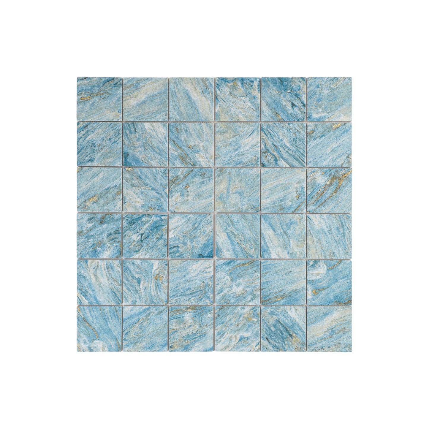 Majestic Naturale Series Sky Blue & Gold Vein Mixed Convex Matte Surface Stone Pattern Porcelain Mosaic