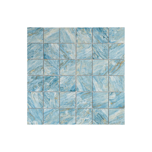 Majestic Naturale Series Sky Blue & Gold Vein Mixed Convex Matte Surface Stone Pattern Porcelain Mosaic