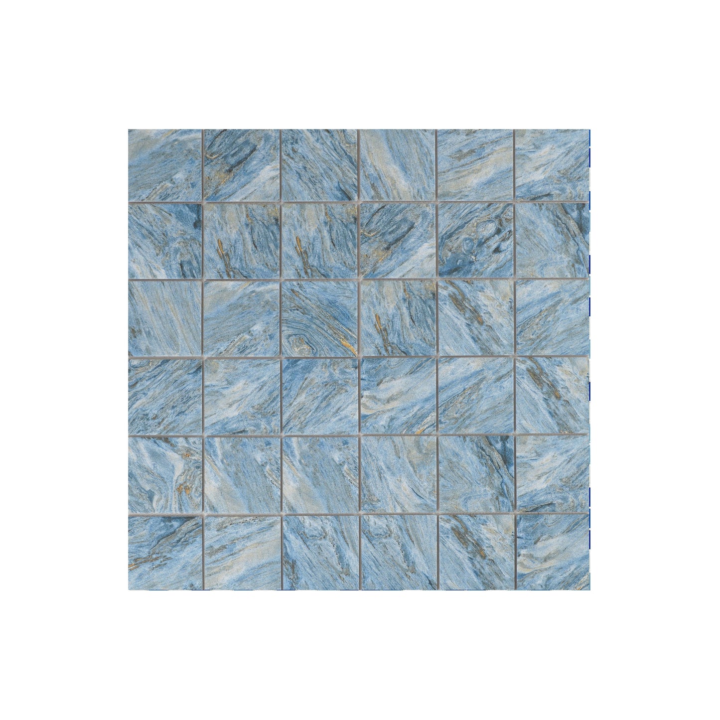 Majestic Naturale Series Neon Blue & Gold Vein Mixed Convex Matte Surface Stone Pattern Porcelain Mosaic
