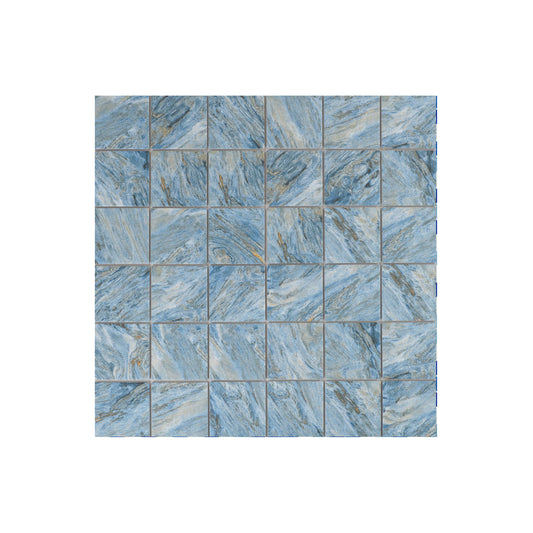 Majestic Naturale Series Neon Blue & Gold Vein Mixed Convex Matte Surface Stone Pattern Porcelain Mosaic