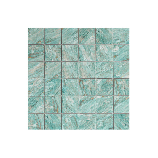 Majestic Naturale Series Leaf Green & Gold Vein Mixed Convex Matte Surface Stone Pattern Porcelain Mosaic