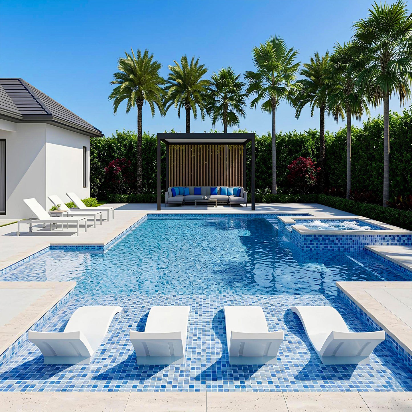 Opulent Vein Series Ice Blue & Royal Blue Marble Texture Glossy Recycled Glass Mosaic