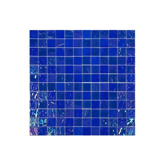 Crystal Cascade Series Klein Blue Iridescent Mixed Wave Pattern Crystal Glass Mosaic