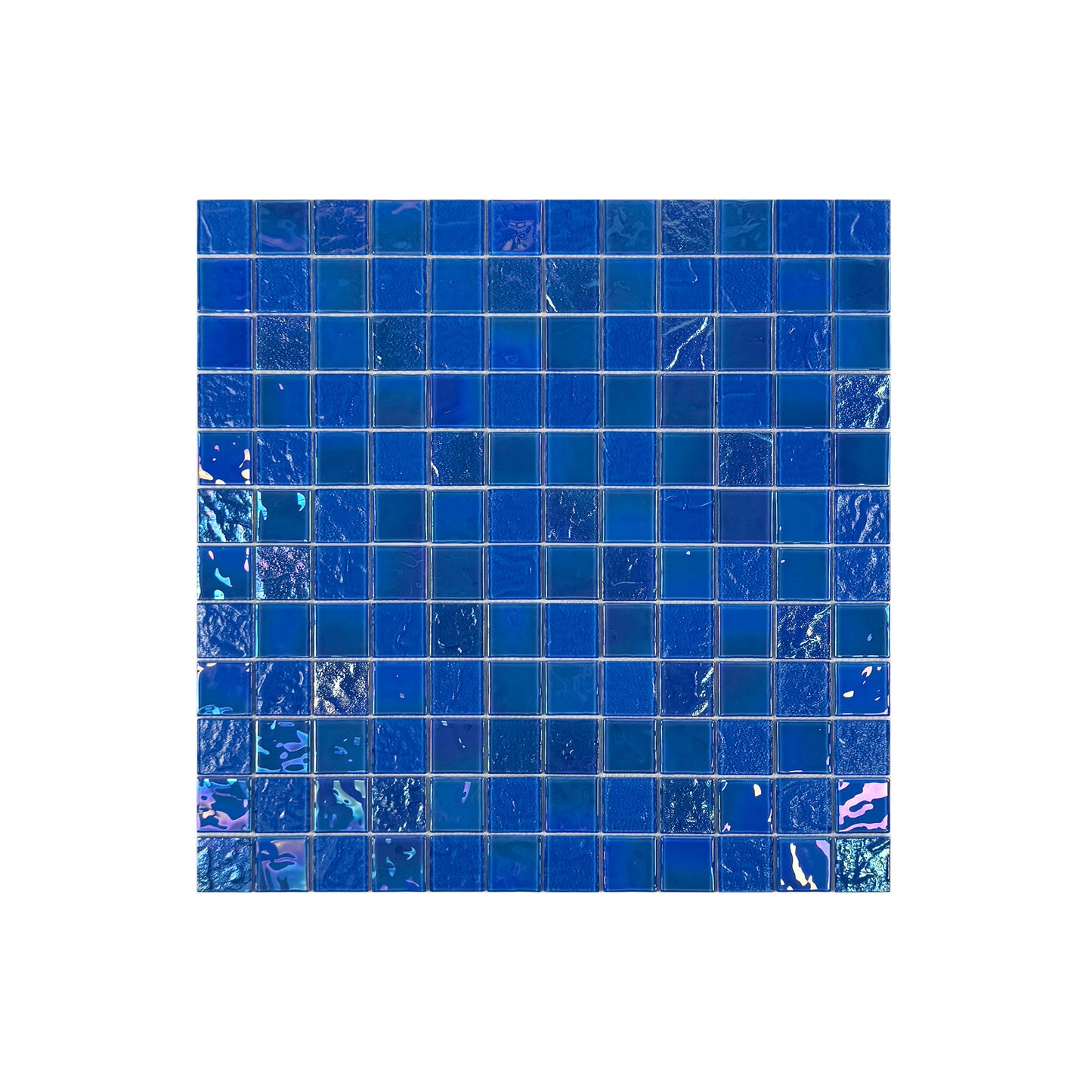 Crystal Cascade Series French Blue Iridescent Mixed Wave Pattern Crystal Glass Mosaic