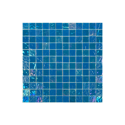Crystal Cascade Series Sky Blue Iridescent Mixed Wave Pattern Crystal Glass Mosaic