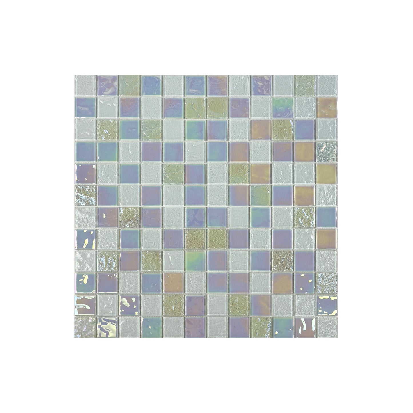 Crystal Cascade Series White Iridescent Mixed Wave Pattern Crystal Glass Mosaic