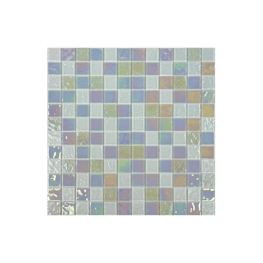 Crystal Cascade Series White Iridescent Mixed Wave Pattern Crystal Glass Mosaic