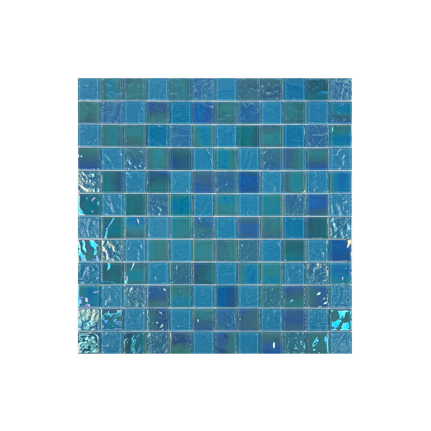 Crystal Cascade Series Jungle Green & Moss Green Iridescent Mixed Wave Pattern Crystal Glass Mosaic