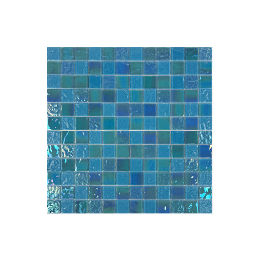 Crystal Cascade Series Jungle Green & Moss Green Iridescent Mixed Wave Pattern Crystal Glass Mosaic
