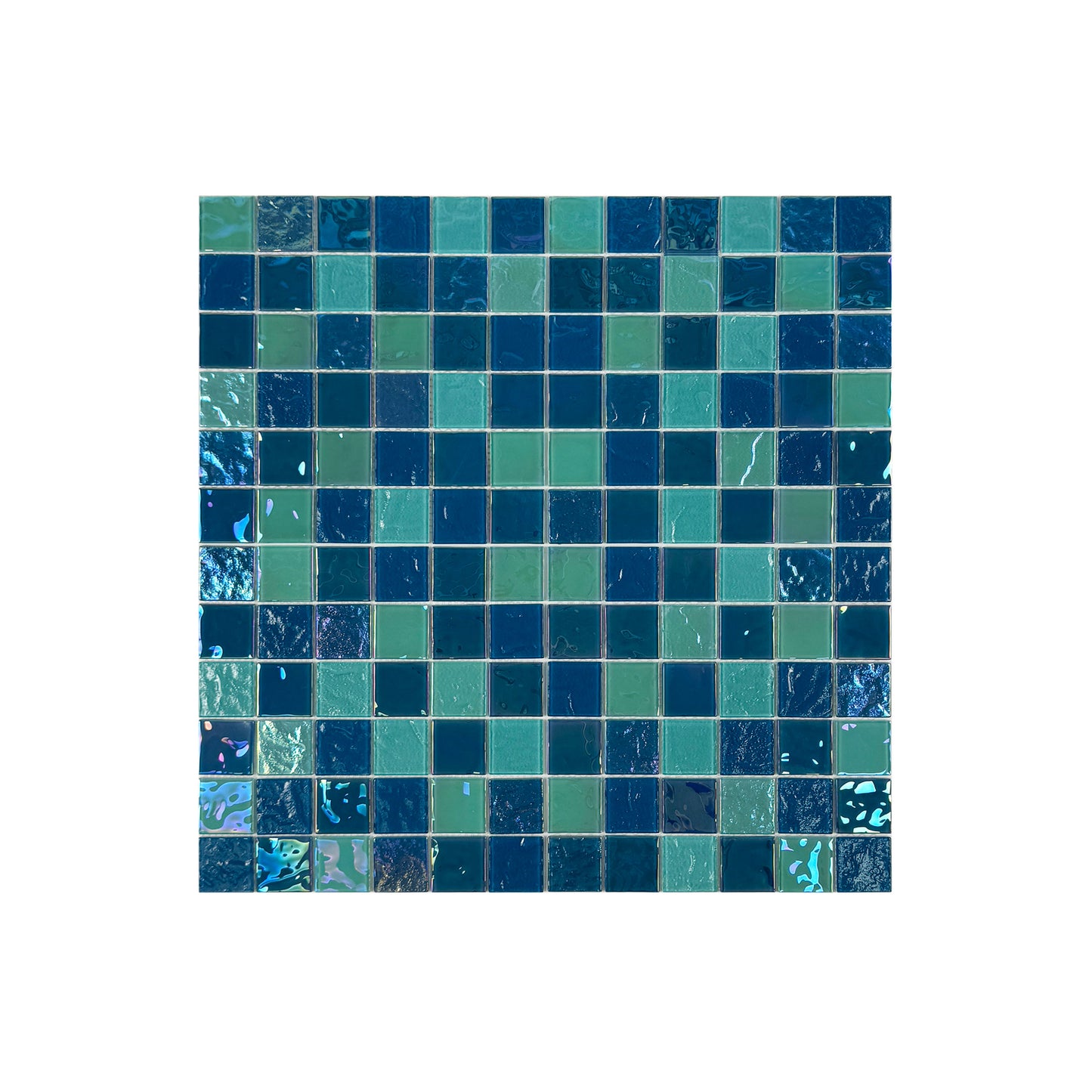 Crystal Cascade Series Pine Green & Sapphire Blue Iridescent Mixed Wave Pattern Crystal Glass Mosaic