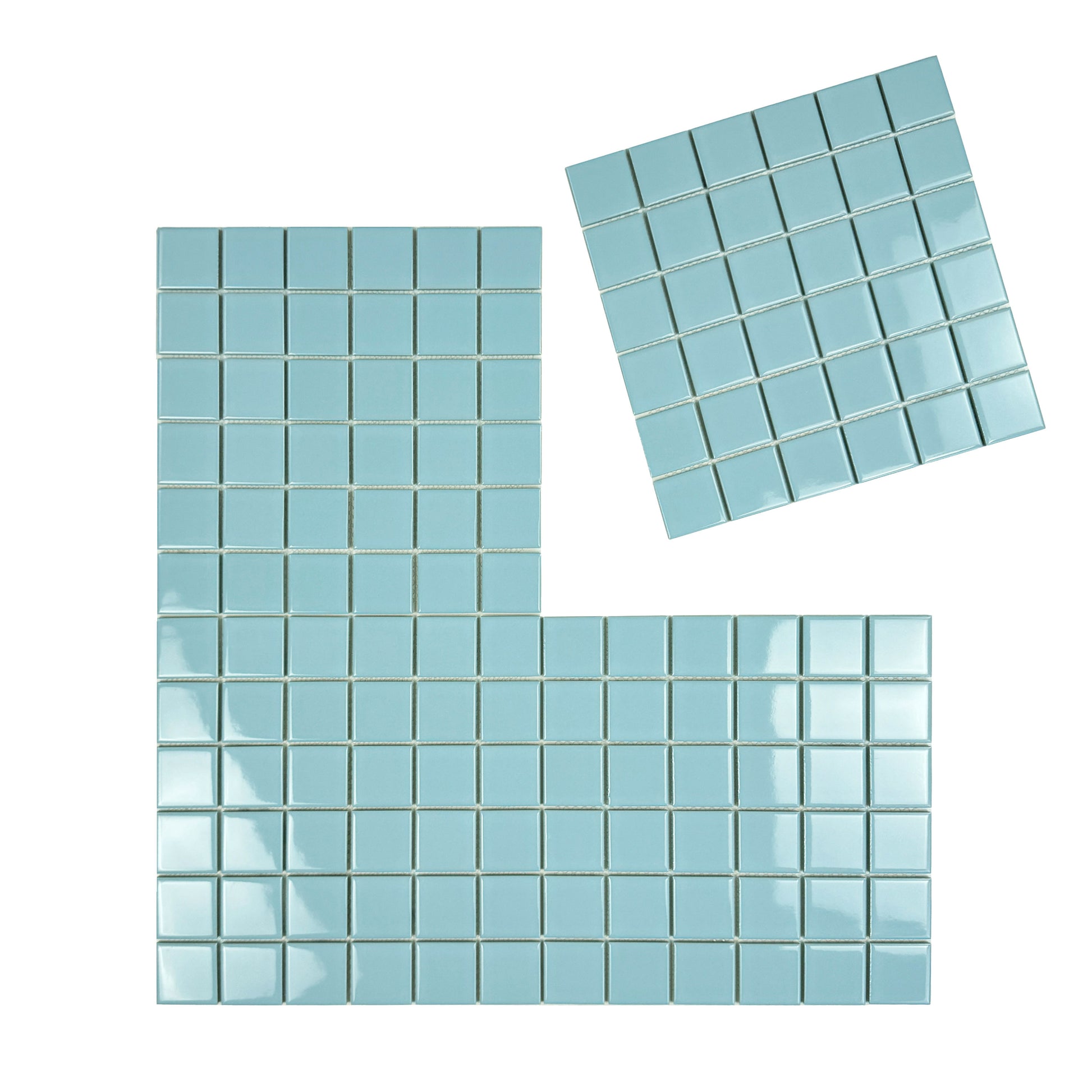 Baby Blue mosaic tiles on a white background