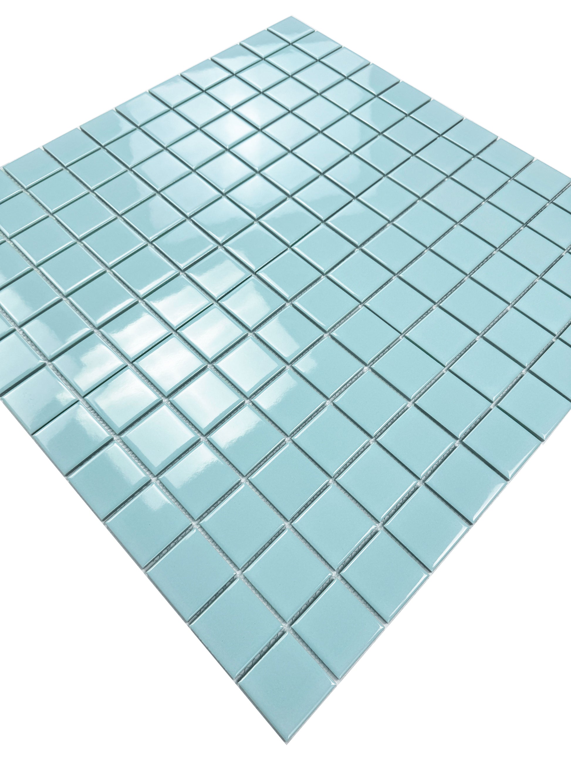 Light blue mosaic tile on a white background
