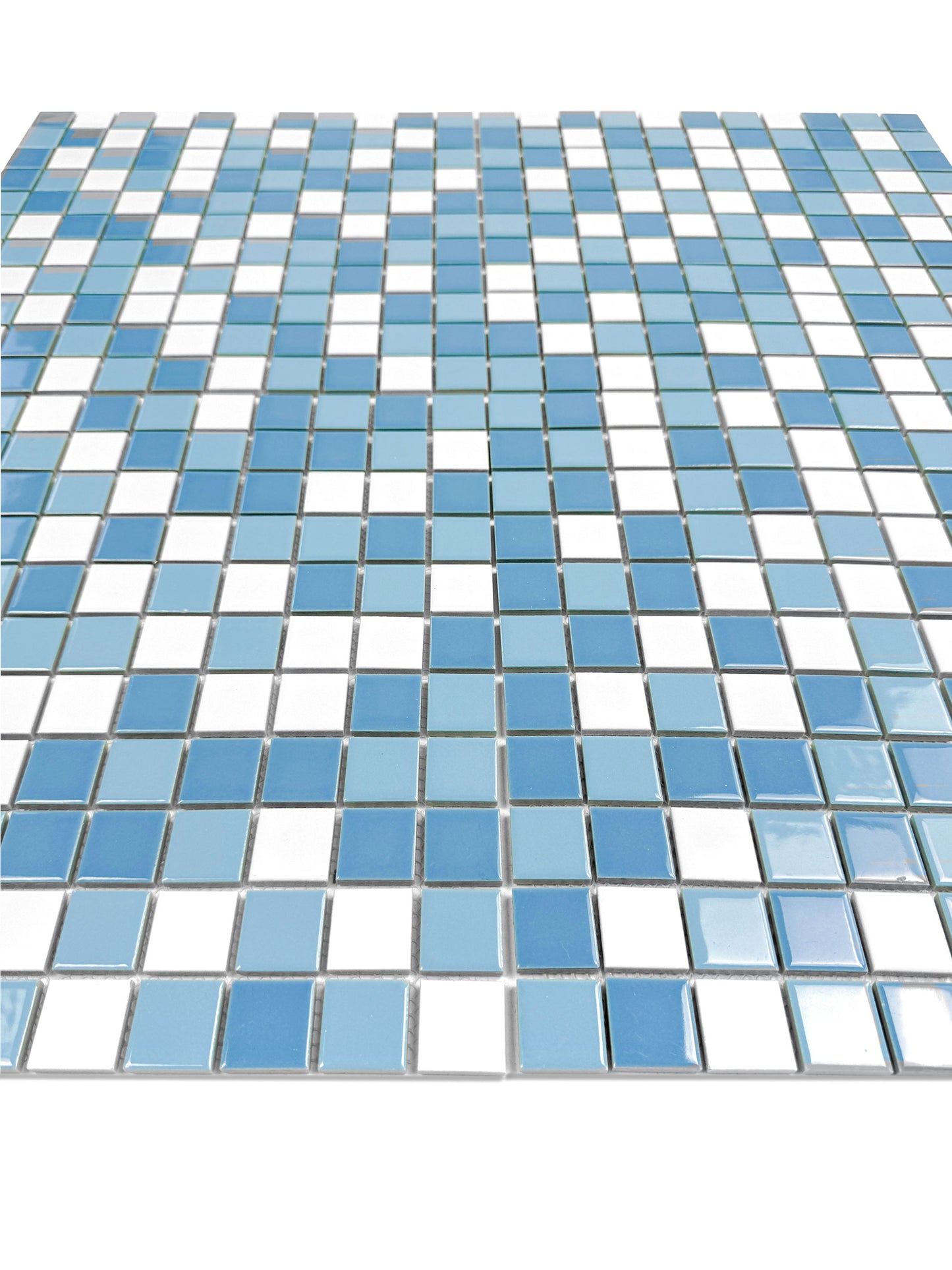 Mosaic tile pattern with blue and white squares