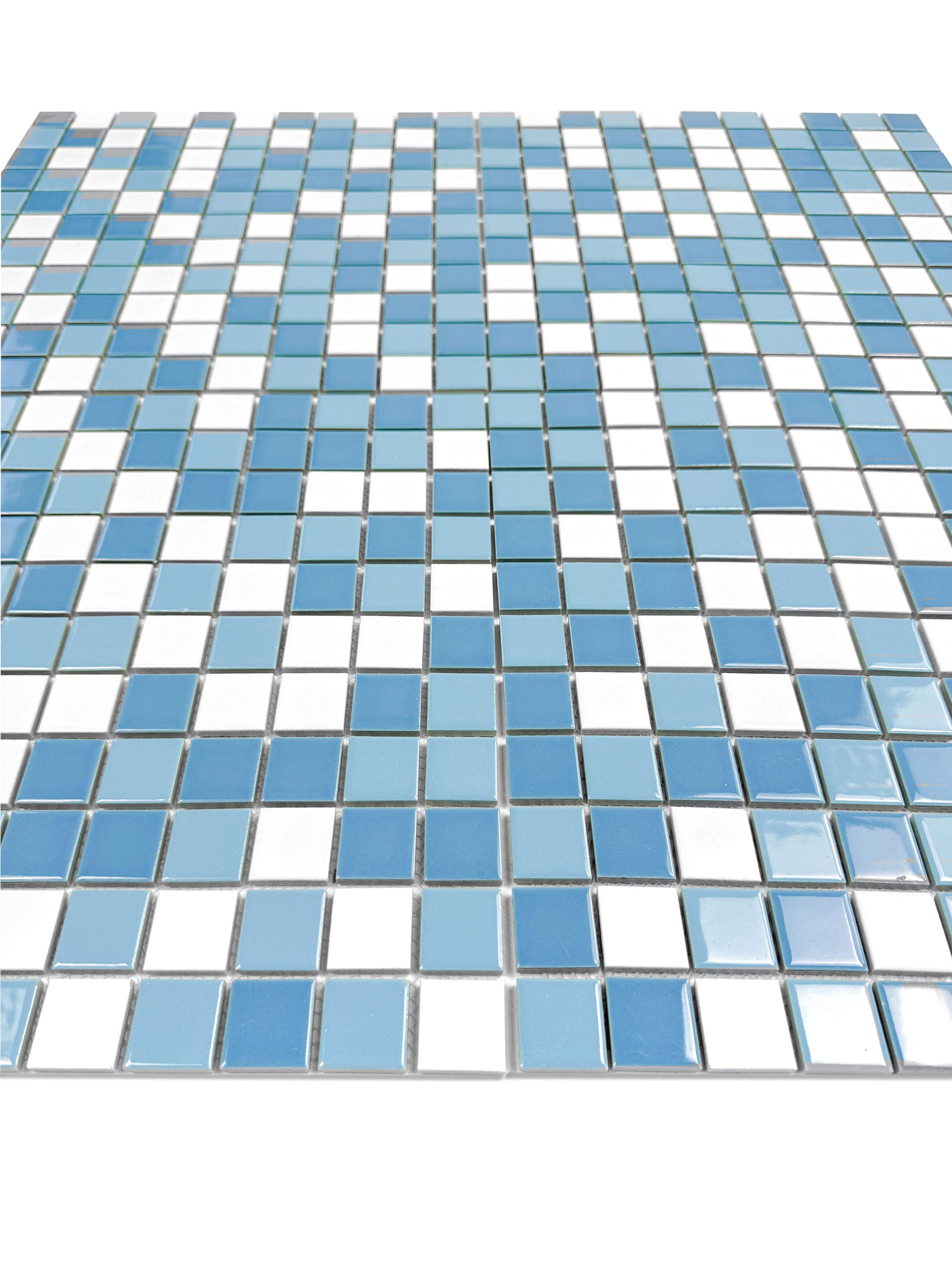 Mosaic tile pattern with blue and white squares