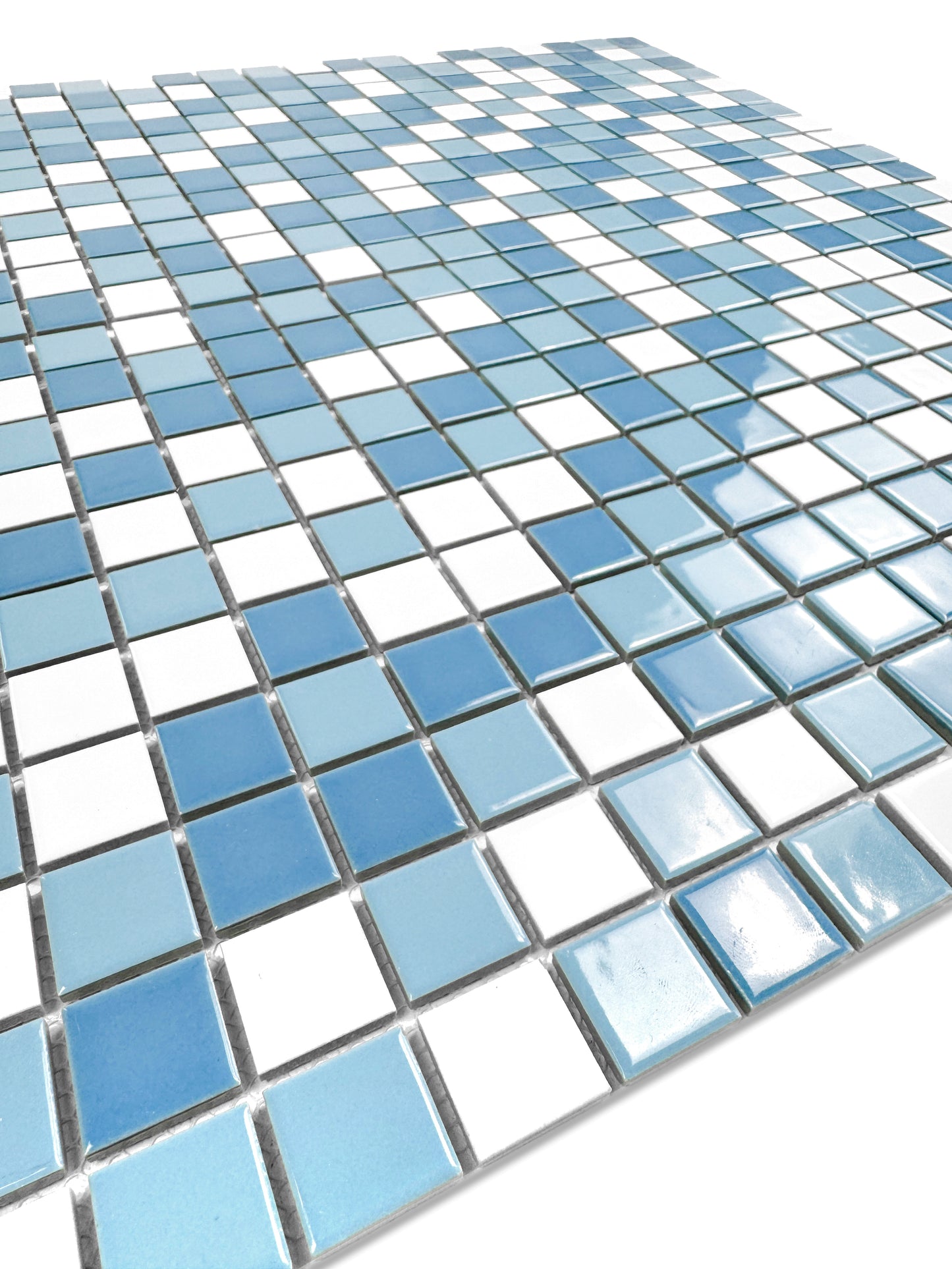 Mosaic tile pattern with blue and white squares