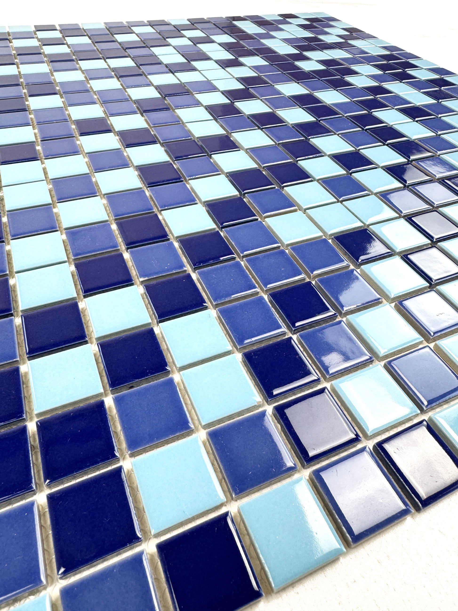 Close-up of blue and turquoise mosaic tiles