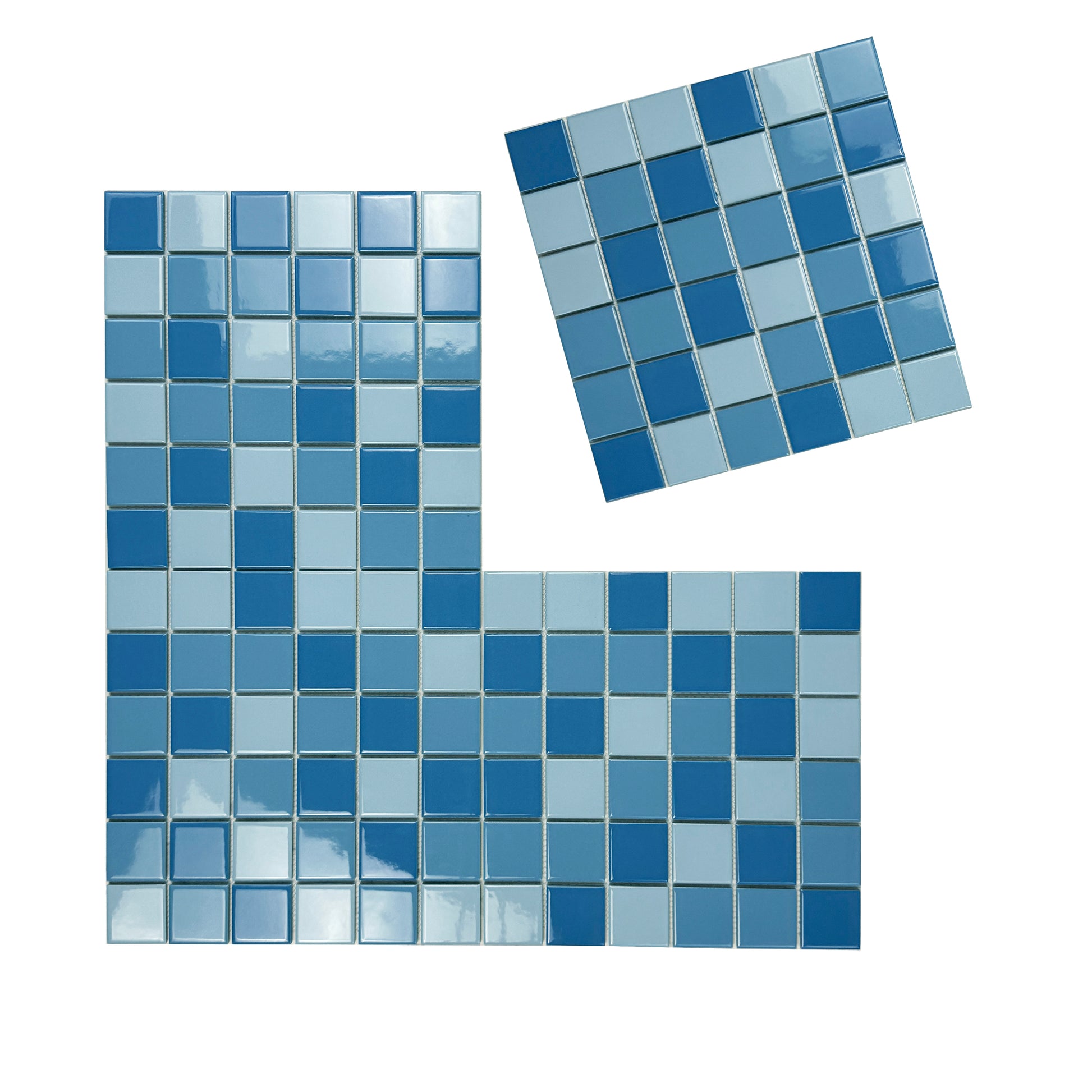 Set of blue mosaic tiles on a white background