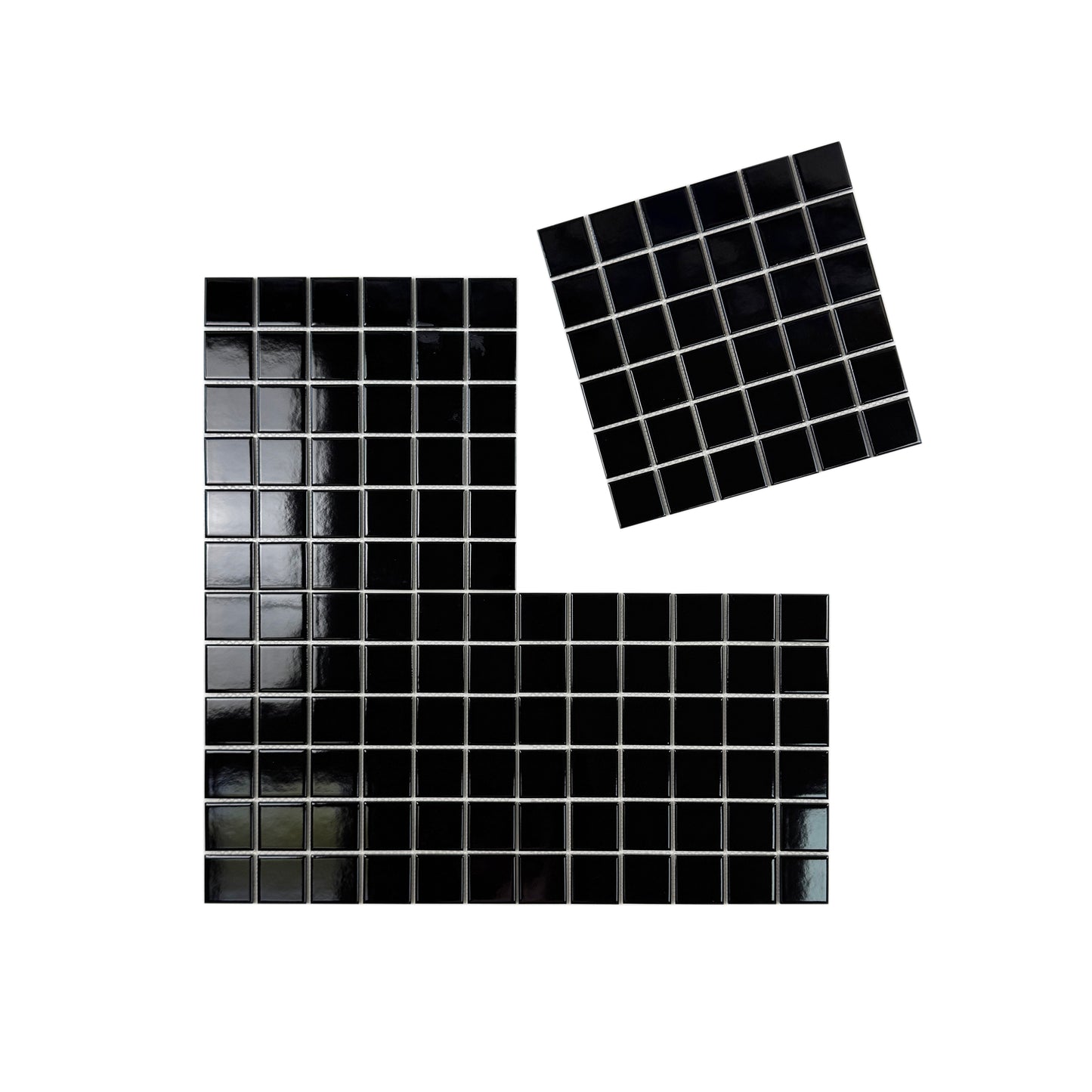 Black square tiles on a white background