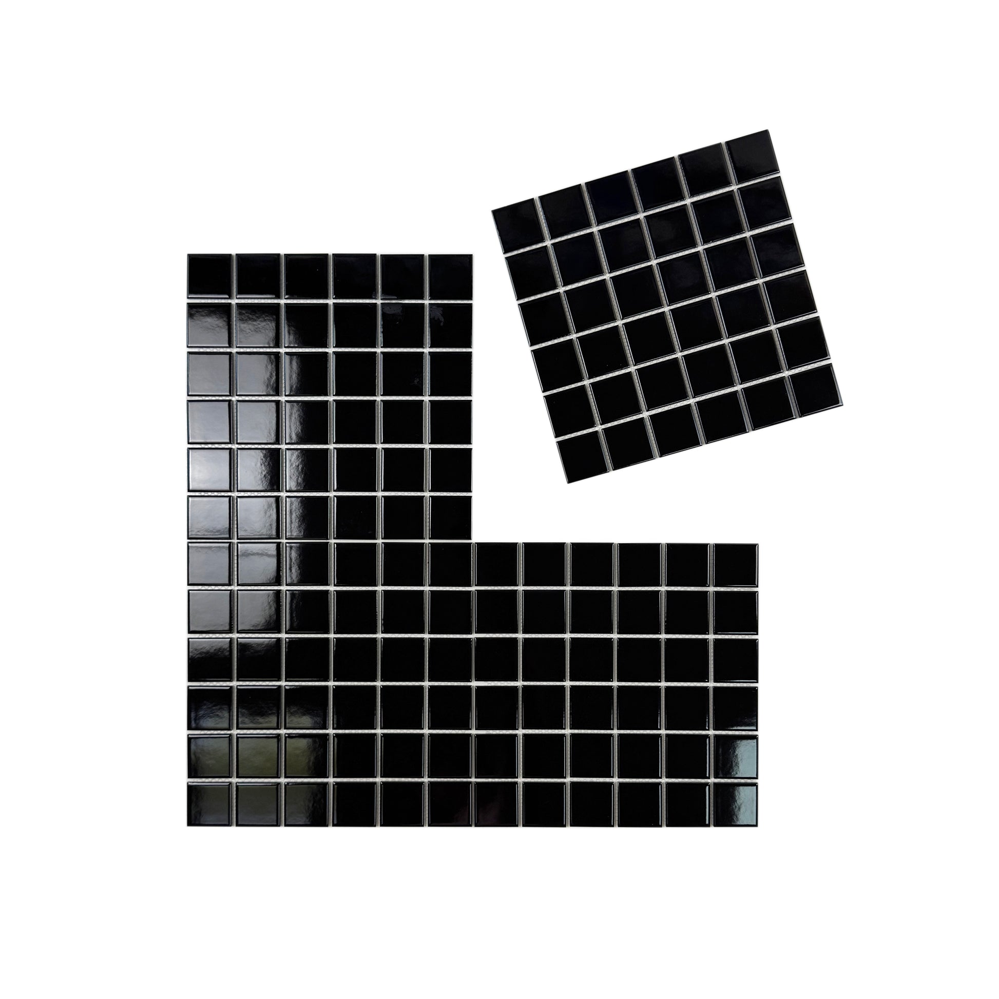 Black square tiles on a white background