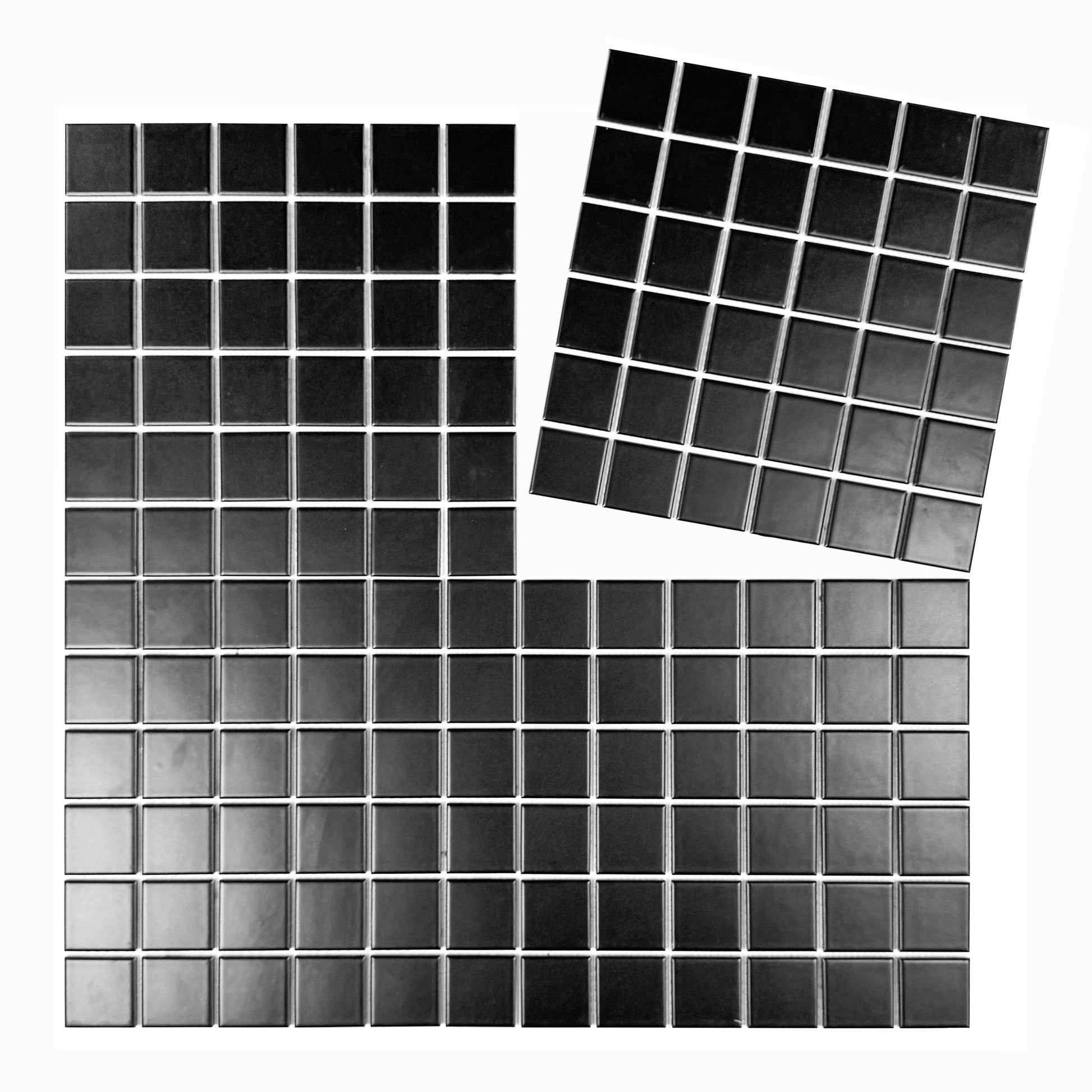 Black square tiles on a white background