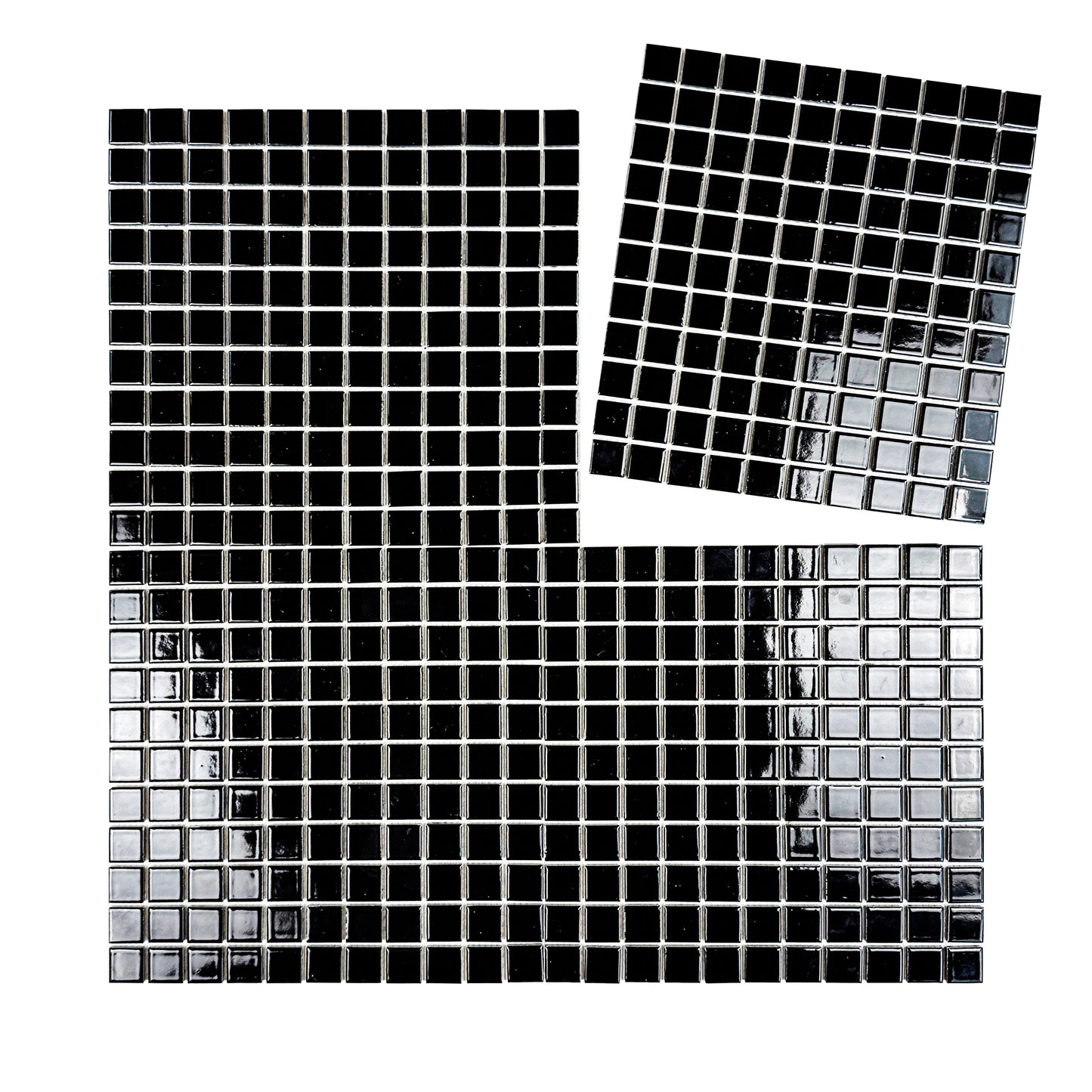 Black mosaic tiles on a white background
