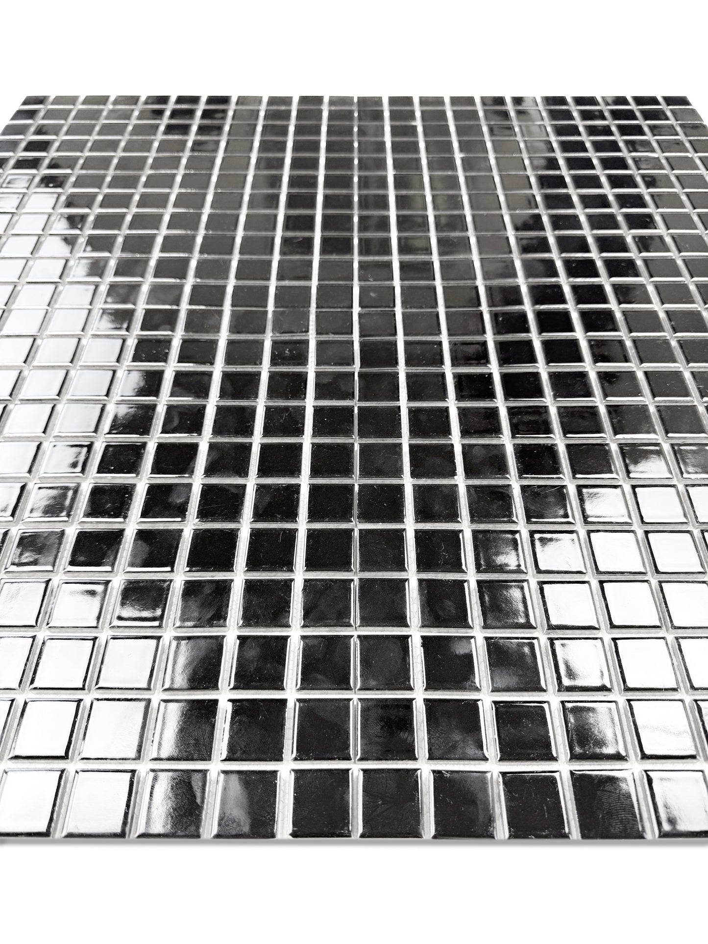 Black mosaic tile pattern on a white background