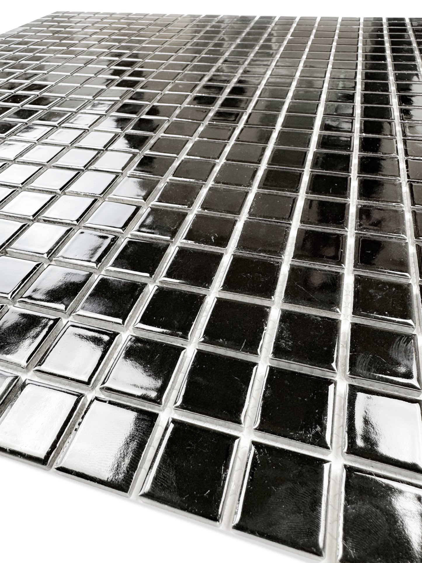 Close-up of black porcelain mosaic tiles