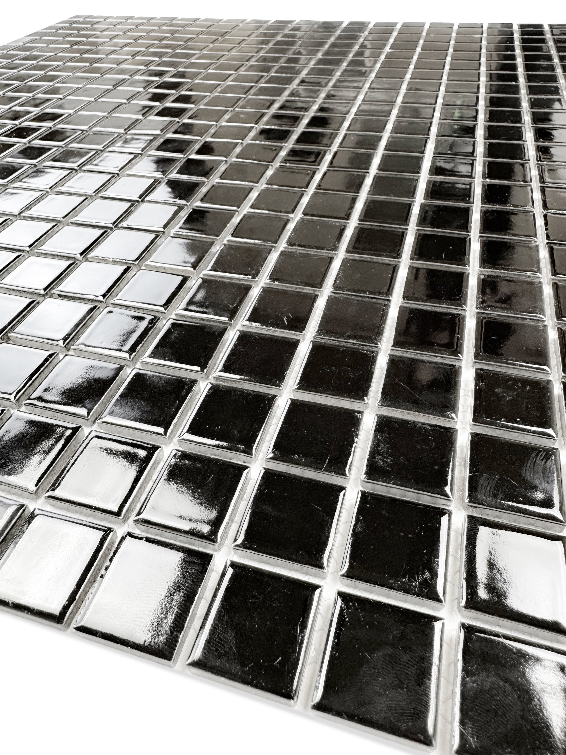 Close-up of black porcelain mosaic tiles