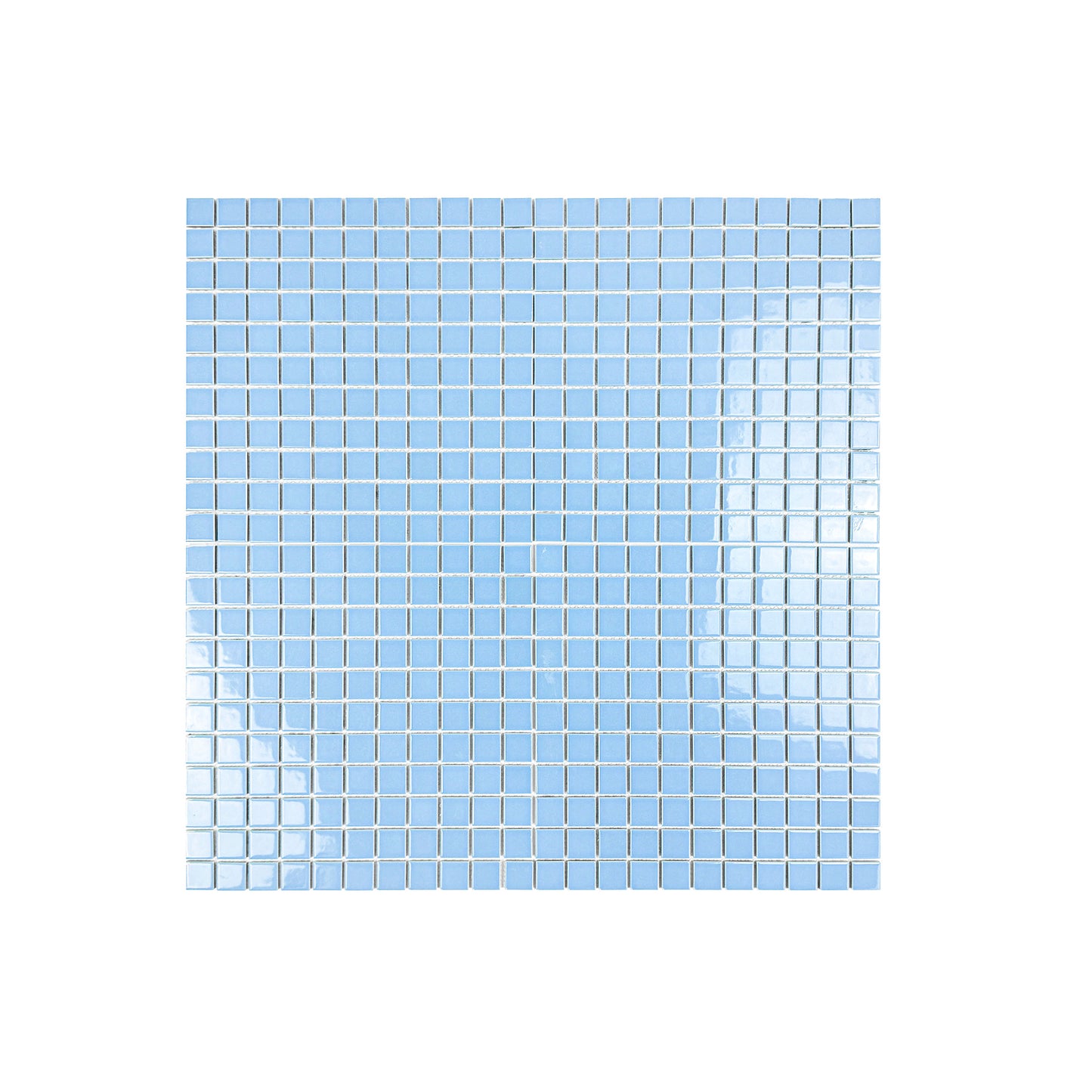 Blue glass mosaic tile on a white background