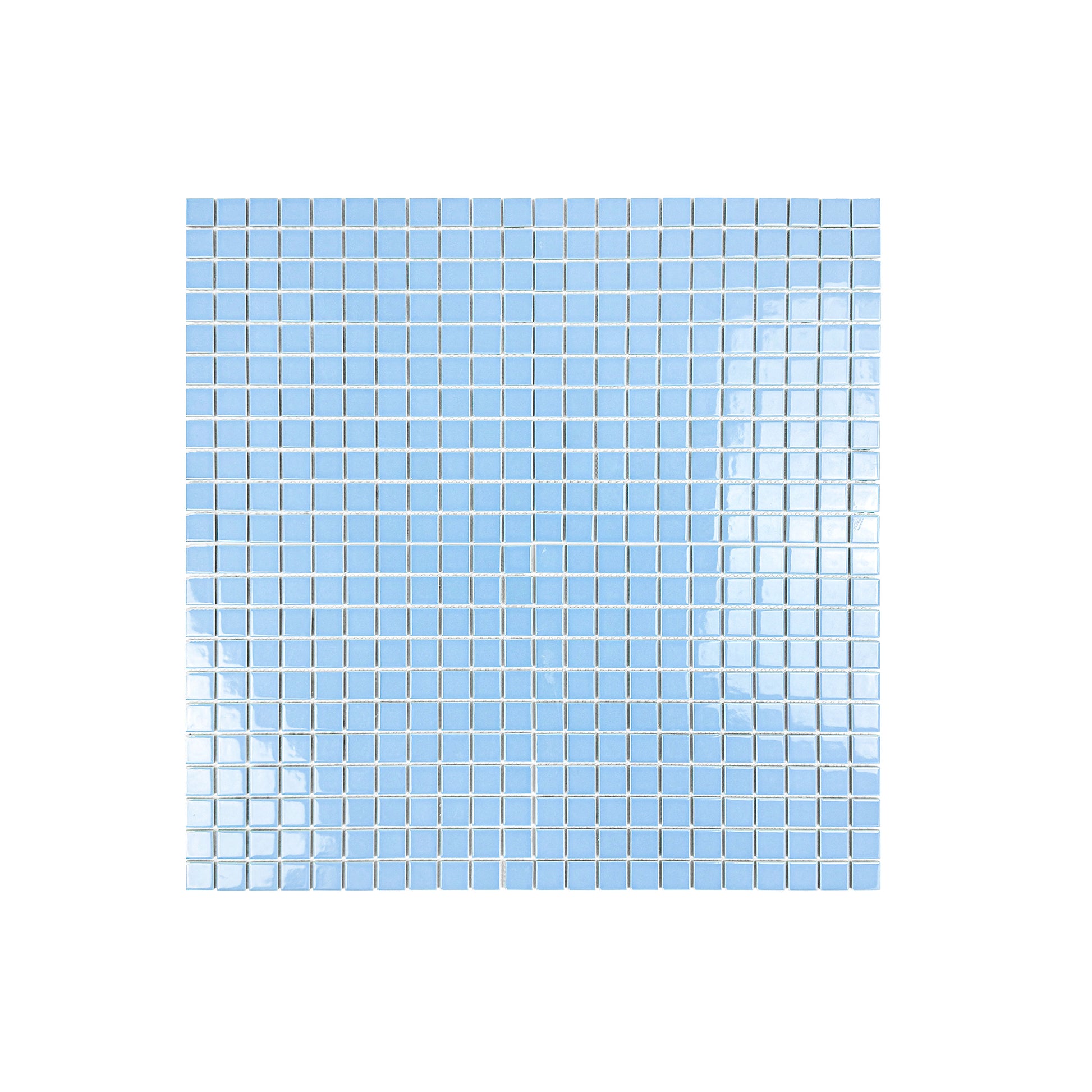 Blue glass mosaic tile on a white background