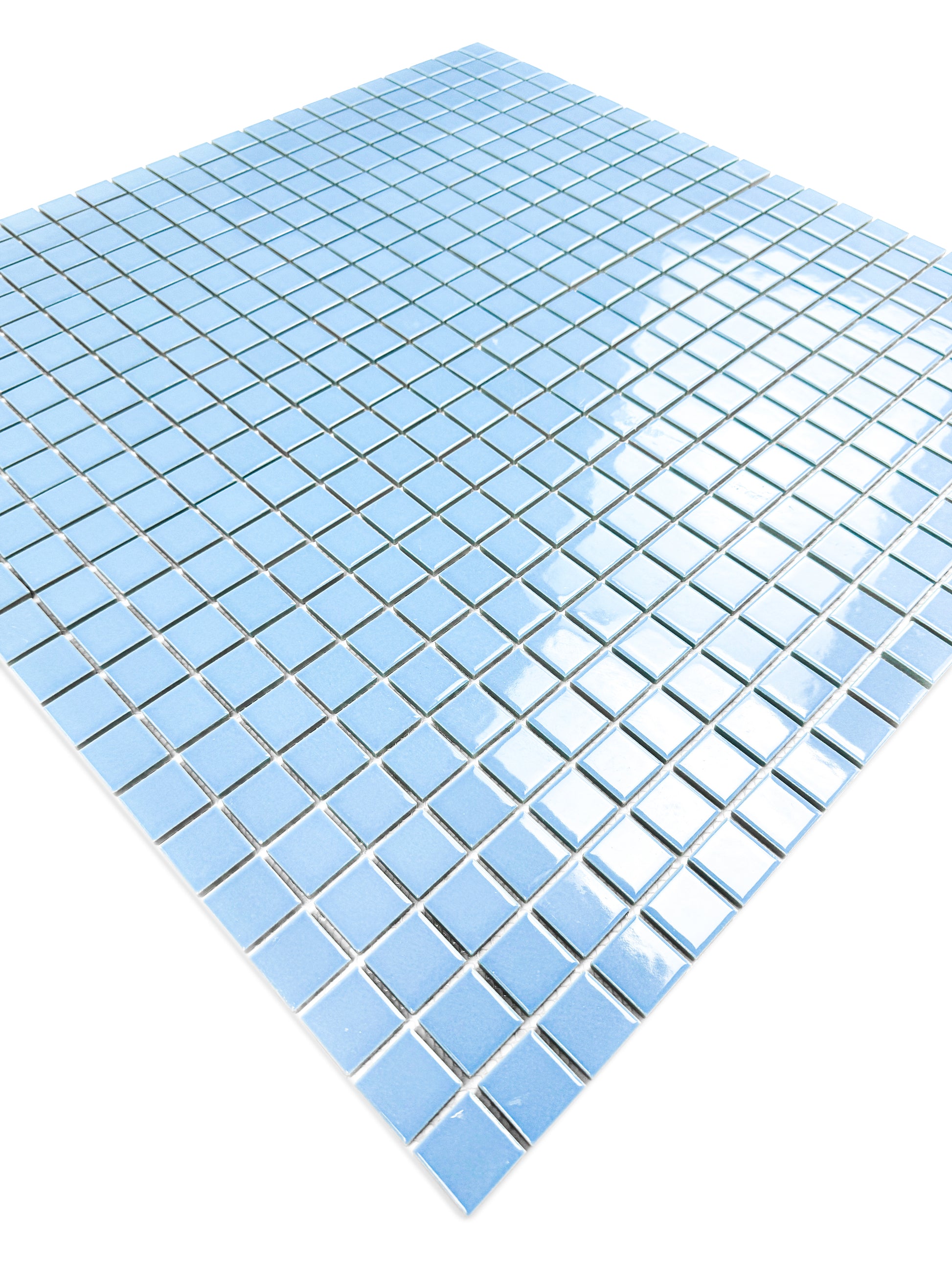Blue mosaic tile sheet on a white background