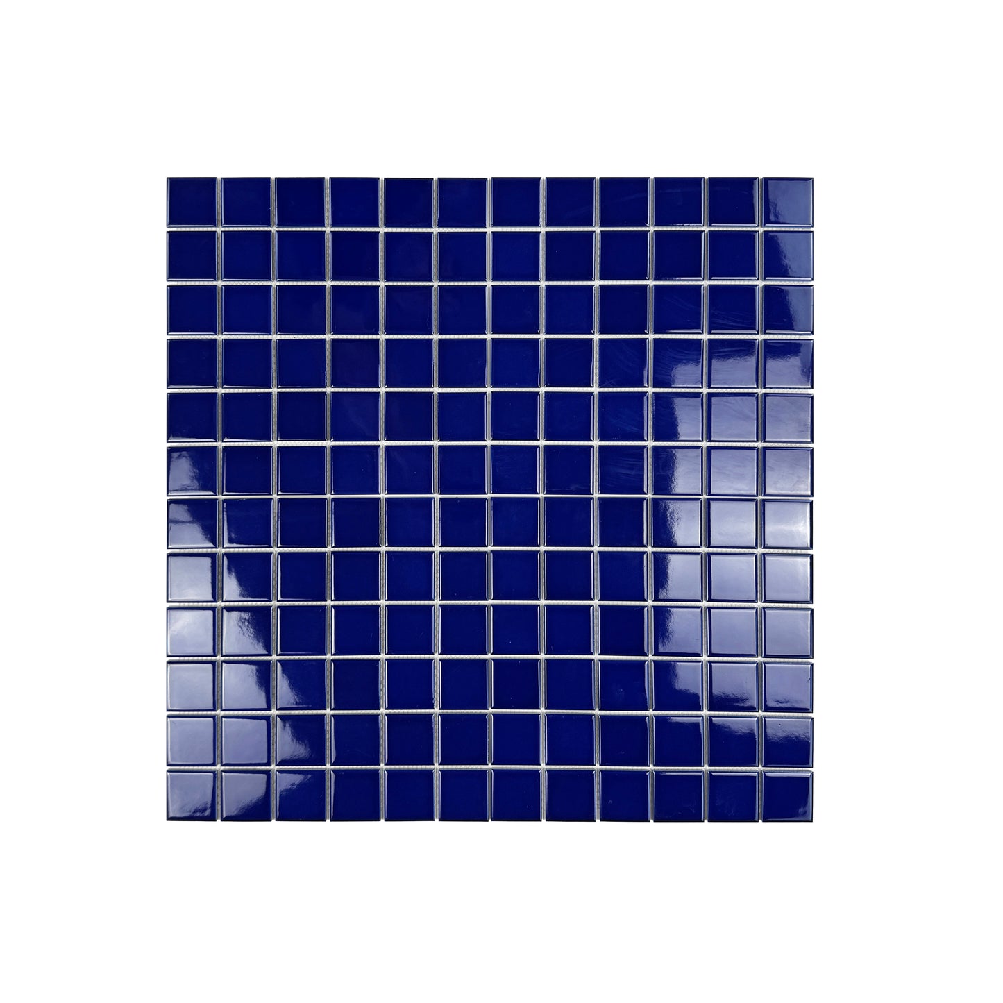 Blue mosaic tile on a white background