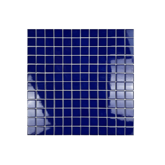Blue mosaic tile on a white background