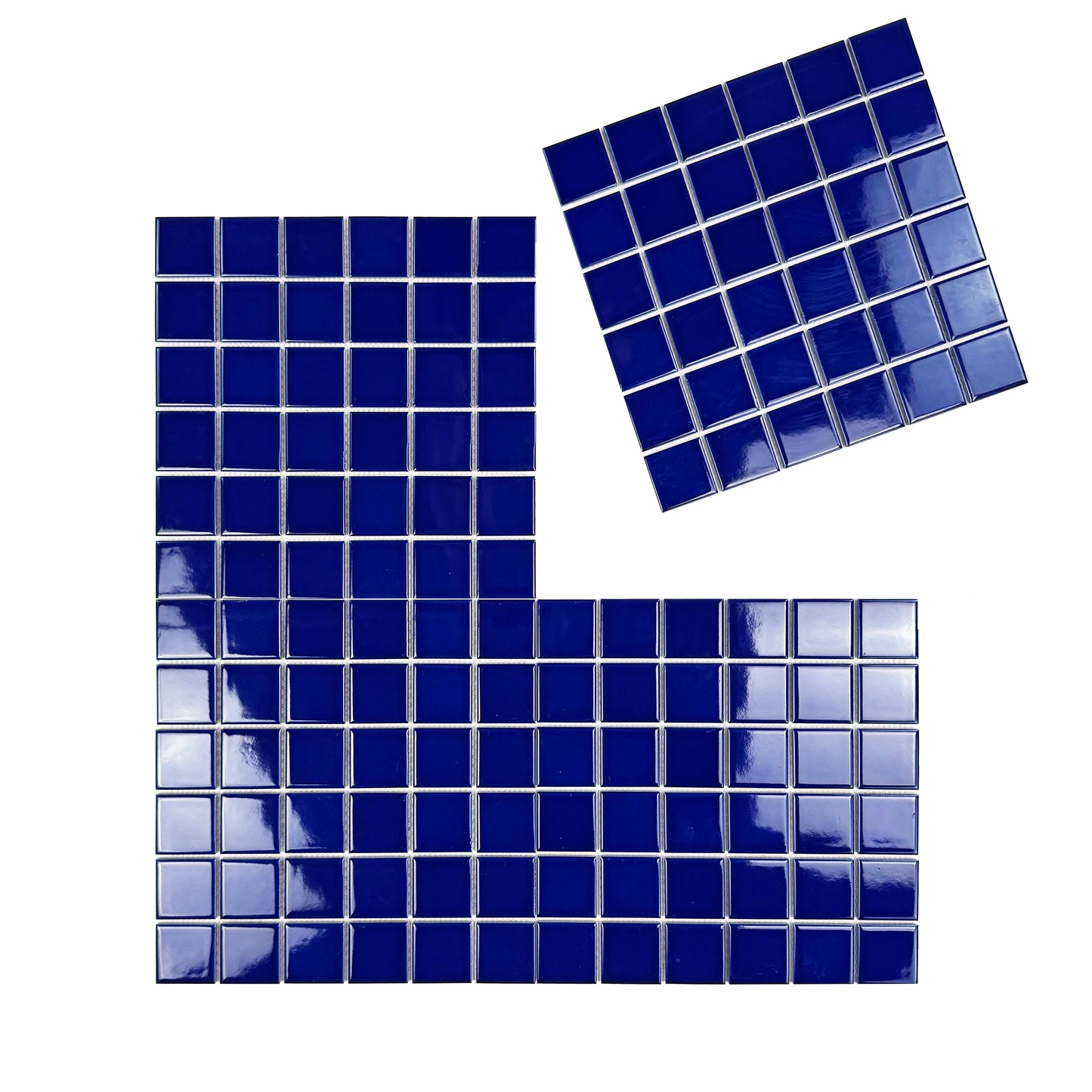 Blue square tiles on a white background
