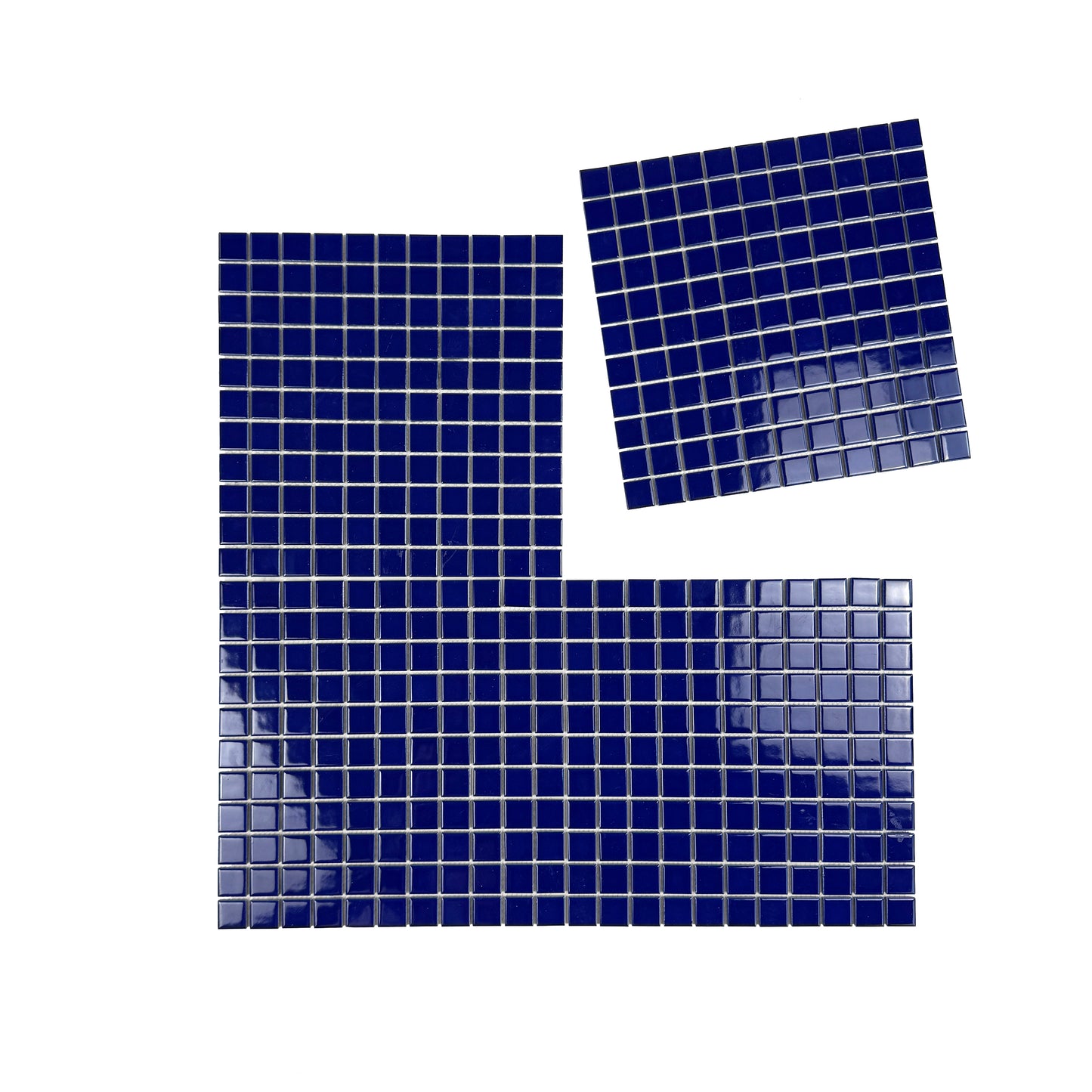 Set of blue mosaic tiles on a white background