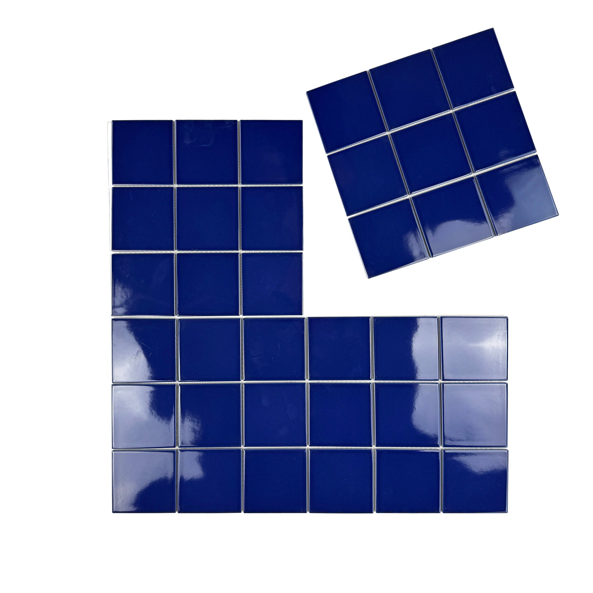 Blue square tiles on a white background