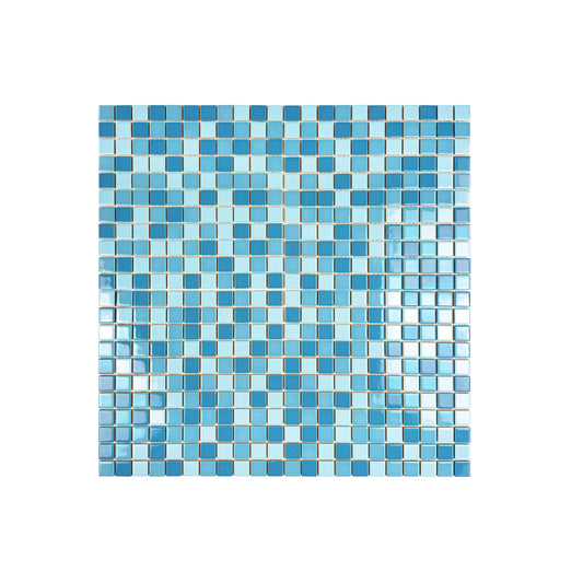 Blue mosaic tile on a white background