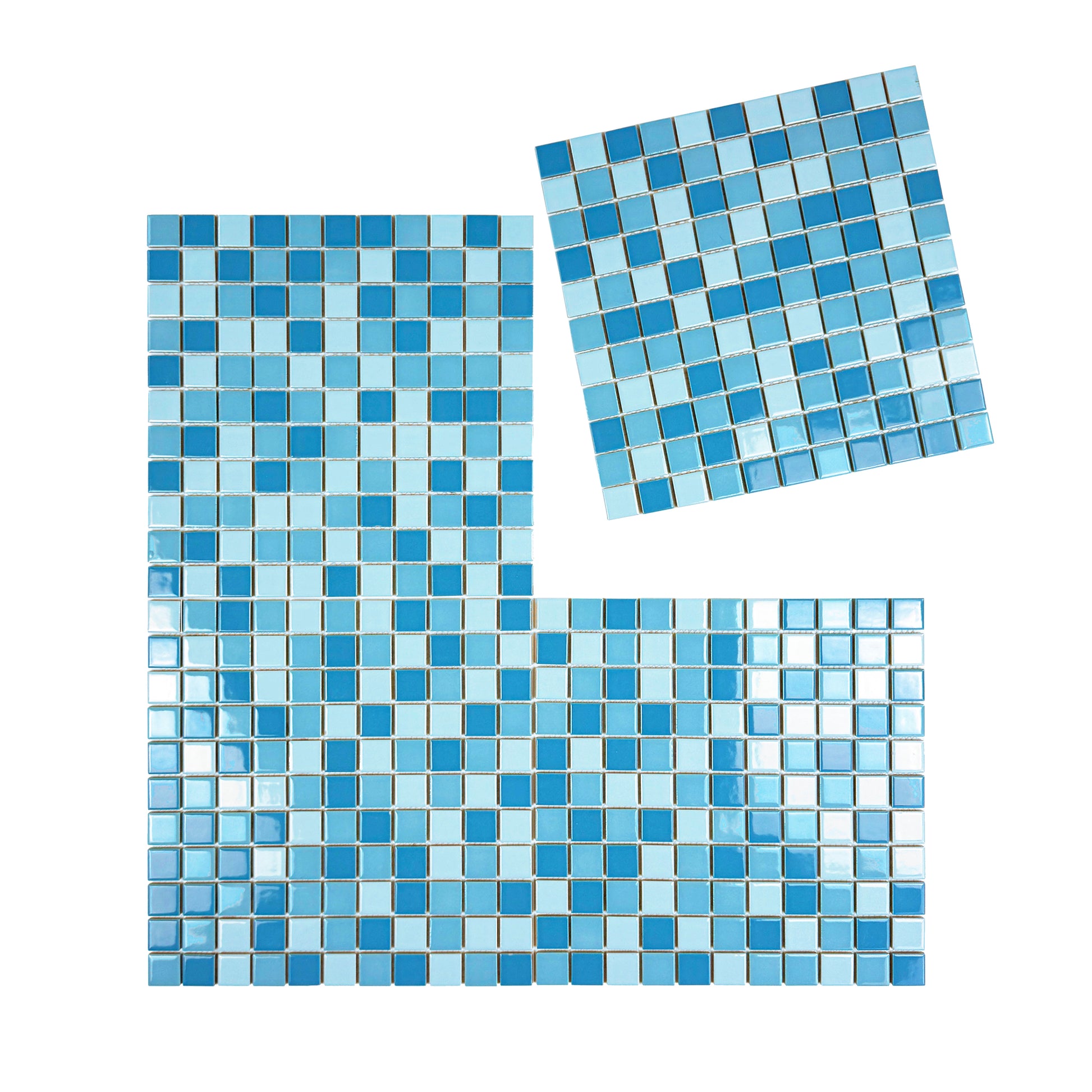 Set of blue mosaic tiles on a white background